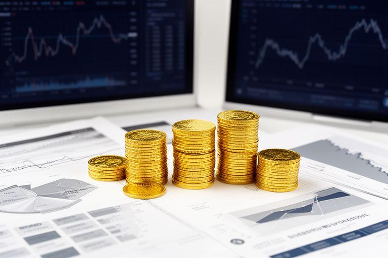 Wykresy finansowe i monety złota obok różnych klas aktywów